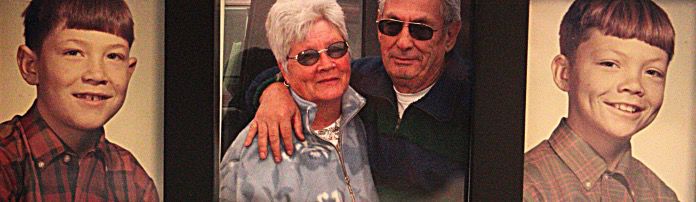 On their mantle at home: A childhood photo of Randy Stafford, Lucetta and her husband Larry, and a childhood photo of Robby Stafford